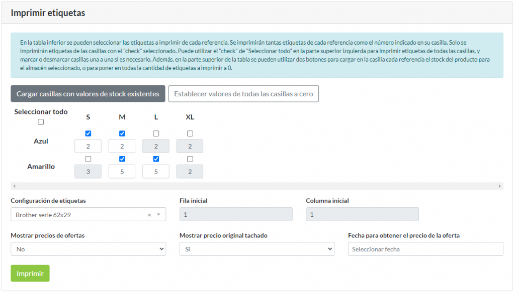 Impresión de etiquetas de un producto en el software de gestión de Ilastec