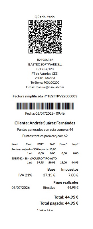 Canjeo de puntos de fidelización en un ticket del TPV